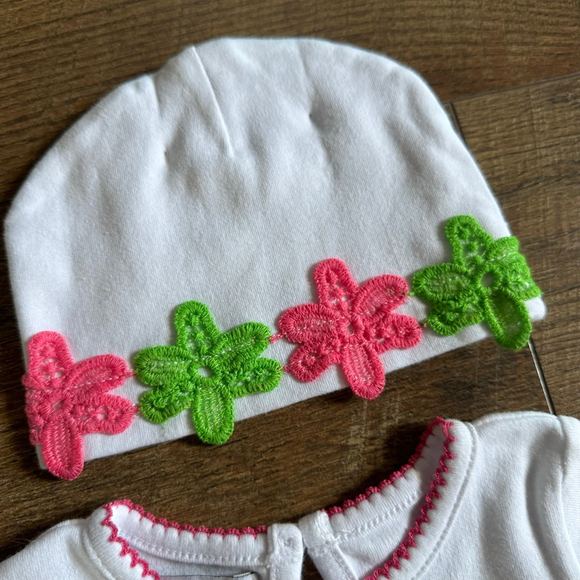 Baby Mud Pie Bodysuit 3-6 Months White Pink Green Floral - Picture 4 of 15